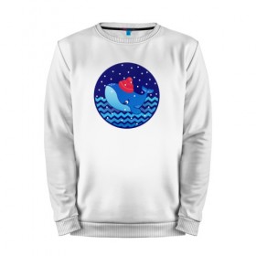 Мужской свитшот хлопок с принтом Синий кит зимой в Курске, 100% хлопок |  | большой синий кит | волны | зима | новый год | океан | синий кит в шапке | снег