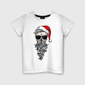Детская футболка хлопок с принтом Череп-санта в Курске, 100% хлопок | круглый вырез горловины, полуприлегающий силуэт, длина до линии бедер | christmas | hipster | new year | winter | зима | новый год | рождество | санта | хипстер
