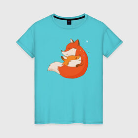 Женская футболка хлопок с принтом Лисички в Курске, 100% хлопок | прямой крой, круглый вырез горловины, длина до линии бедер, слегка спущенное плечо | лиса | лисенок | лисица | лисичка