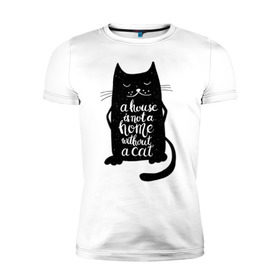 Мужская футболка премиум с принтом Черный кот в Курске, 92% хлопок, 8% лайкра | приталенный силуэт, круглый вырез ворота, длина до линии бедра, короткий рукав | кот | котенок | кошка | мяу