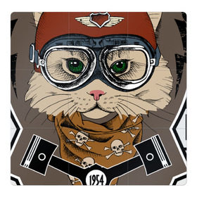 Магнитный плакат 3Х3 с принтом Кот-гонщик в Курске, Полимерный материал с магнитным слоем | 9 деталей размером 9*9 см | гонки | кот | котенок | кошка | мотоцикл | мяу | шлем