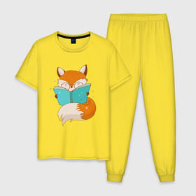 Мужская пижама хлопок с принтом Лисица с книгой в Курске, 100% хлопок | брюки и футболка прямого кроя, без карманов, на брюках мягкая резинка на поясе и по низу штанин
 | лиса | лисенок | лисица | лисичка
