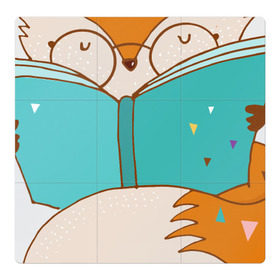 Магнитный плакат 3Х3 с принтом Лисица с книгой в Курске, Полимерный материал с магнитным слоем | 9 деталей размером 9*9 см | лиса | лисенок | лисица | лисичка