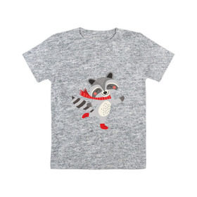 Детская футболка хлопок с принтом Новогодний Енот в Курске, 100% хлопок | круглый вырез горловины, полуприлегающий силуэт, длина до линии бедер | Тематика изображения на принте: 