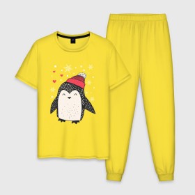 Мужская пижама хлопок с принтом Пингвин в шапке в Курске, 100% хлопок | брюки и футболка прямого кроя, без карманов, на брюках мягкая резинка на поясе и по низу штанин
 | christmas | new year | winter | зима | новый год | пингвин | рождество