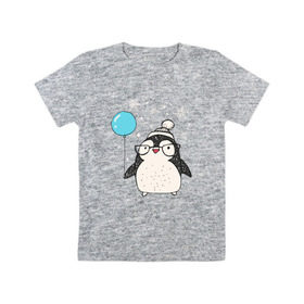 Детская футболка хлопок с принтом Пингвин с шариком в Курске, 100% хлопок | круглый вырез горловины, полуприлегающий силуэт, длина до линии бедер | christmas | new year | winter | зима | новый год | пингвин | рождество