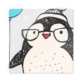 Магнит виниловый Квадрат с принтом Пингвин с шариком в Курске, полимерный материал с магнитным слоем | размер 9*9 см, закругленные углы | christmas | new year | winter | зима | новый год | пингвин | рождество