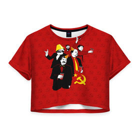 Женская футболка 3D укороченная с принтом Communist Party в Курске, 100% полиэстер | круглая горловина, длина футболки до линии талии, рукава с отворотами | lenin | october | party | red | russia | soviet union | stalin | ussr | большевик | коммунист | красный | ленин | октябрь | пати | россия | советский союз | ссср | сталин