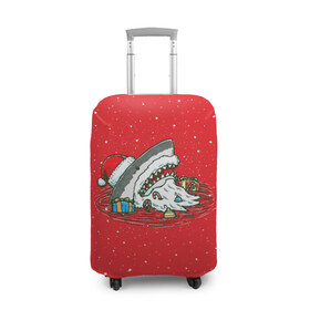 Чехол для чемодана 3D с принтом Акула Дед Мороз в Курске, 86% полиэфир, 14% спандекс | двустороннее нанесение принта, прорези для ручек и колес | christmas | new year | shark | новый год | рождество | санта