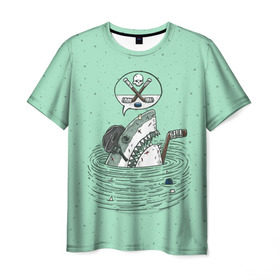 Мужская футболка 3D с принтом Акула хоккеист в Курске, 100% полиэфир | прямой крой, круглый вырез горловины, длина до линии бедер | fan | fish | hochey | ocean | predator | sea | shark | water | акула | вода | игра | лед | море | океан | рыба | фанат | хищник | хоккей | шайба