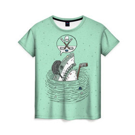 Женская футболка 3D с принтом Акула хоккеист в Курске, 100% полиэфир ( синтетическое хлопкоподобное полотно) | прямой крой, круглый вырез горловины, длина до линии бедер | fan | fish | hochey | ocean | predator | sea | shark | water | акула | вода | игра | лед | море | океан | рыба | фанат | хищник | хоккей | шайба