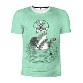 Мужская футболка 3D спортивная с принтом Акула хоккеист в Курске, 100% полиэстер с улучшенными характеристиками | приталенный силуэт, круглая горловина, широкие плечи, сужается к линии бедра | fan | fish | hochey | ocean | predator | sea | shark | water | акула | вода | игра | лед | море | океан | рыба | фанат | хищник | хоккей | шайба