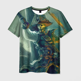 Мужская футболка 3D с принтом Пират в Курске, 100% полиэфир | прямой крой, круглый вырез горловины, длина до линии бедер | Тематика изображения на принте: gangplank | league of legends | lol | pirate | гангпланк | лига легенд | лол | пират