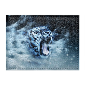 Обложка для студенческого билета с принтом Белый тигр в Курске, натуральная кожа | Размер: 11*8 см; Печать на всей внешней стороне | Тематика изображения на принте: зима | клыки | метель | пасть | снег | тигр | хищник