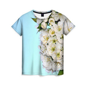 Женская футболка 3D с принтом Сакура в Курске, 100% полиэфир ( синтетическое хлопкоподобное полотно) | прямой крой, круглый вырез горловины, длина до линии бедер | вишня | сакура | яблоня | япония