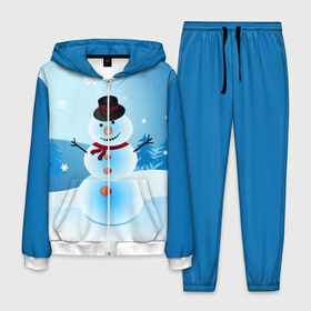 Мужской костюм 3D с принтом Снеговик в Курске, 100% полиэстер | Манжеты и пояс оформлены тканевой резинкой, двухслойный капюшон со шнурком для регулировки, карманы спереди | Тематика изображения на принте: дед мороз | зима | новый год | праздник | снеговик | снежинки