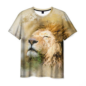 Мужская футболка 3D с принтом Лев в Курске, 100% полиэфир | прямой крой, круглый вырез горловины, длина до линии бедер | Тематика изображения на принте: зверь | лев | тигр | хищник