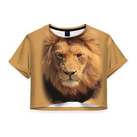 Женская футболка 3D укороченная с принтом Лев в Курске, 100% полиэстер | круглая горловина, длина футболки до линии талии, рукава с отворотами | животные | кошка | лев | тигр | хищник