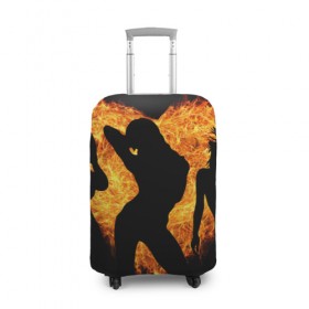 Чехол для чемодана 3D с принтом Танец огня в Курске, 86% полиэфир, 14% спандекс | двустороннее нанесение принта, прорези для ручек и колес | любовь | огонь | пламя | сердце | танец
