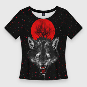 Женская футболка 3D Slim с принтом Кровавая Луна в Курске,  |  | animal | beast | cosmos | galaxy | hipster | moon | night | planet | roar | space | star | universe | wolf | вой | волк | вселенная | галактика | животное | звезды | зверь | космос | луна | планета | рык
