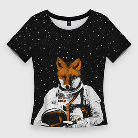 Женская футболка 3D Slim с принтом Лис космонавт в Курске,  |  | animal | astronaut | beast | cosmonaut | cosmos | fox | galaxy | hipster | moon | night | planet | space | star | universe | вселенная | галактика | животное | звезды | зверь | космос | лис | луна | пла