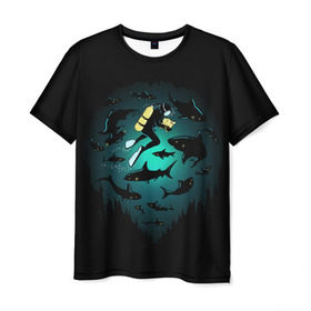 Мужская футболка 3D с принтом Подводный мир в Курске, 100% полиэфир | прямой крой, круглый вырез горловины, длина до линии бедер | Тематика изображения на принте: fish | ocean | predator | sea | shark | under | акула | вода | дайвер | дайвинг | море | океан | рыба | хищник