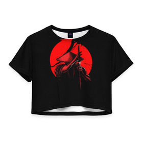 Женская футболка 3D укороченная с принтом Сила самурая в Курске, 100% полиэстер | круглая горловина, длина футболки до линии талии, рукава с отворотами | china | galaxy | japan | moon | planet | samurai | space | воин | галактика | китай | космос | луна | мастер | планета | самурай | япония