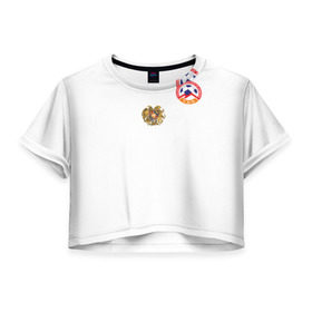 Женская футболка 3D укороченная с принтом Сборная Армении в Курске, 100% полиэстер | круглая горловина, длина футболки до линии талии, рукава с отворотами | Тематика изображения на принте: armenia | армения | футбол