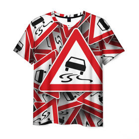 Мужская футболка 3D с принтом Дорожный знак 1 в Курске, 100% полиэфир | прямой крой, круглый вырез горловины, длина до линии бедер | автомобиль | гонки | дорога | драйв | знак | пдд | скорость