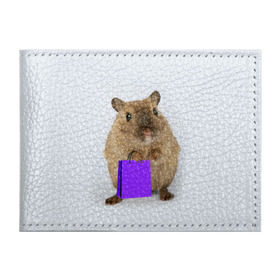 Обложка для студенческого билета с принтом Хомяк с сумкой в Курске, натуральная кожа | Размер: 11*8 см; Печать на всей внешней стороне | Тематика изображения на принте: грызун | животные | крыса | мышь | хомяк | яблоко