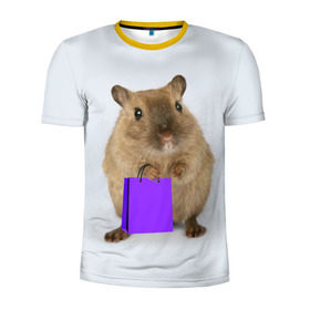 Мужская футболка 3D спортивная с принтом Хомяк с сумкой в Курске, 100% полиэстер с улучшенными характеристиками | приталенный силуэт, круглая горловина, широкие плечи, сужается к линии бедра | Тематика изображения на принте: грызун | животные | крыса | мышь | хомяк | яблоко