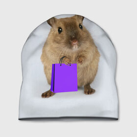Шапка 3D с принтом Хомяк с сумкой в Курске, 100% полиэстер | универсальный размер, печать по всей поверхности изделия | грызун | животные | крыса | мышь | хомяк | яблоко