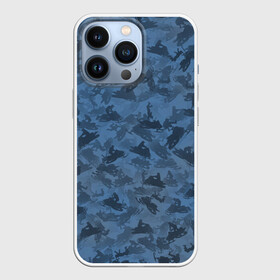 Чехол для iPhone 13 Pro с принтом Камуфляж со снегоходами в Курске,  |  | зима | милитари | синий | снег | снегоход | текстура | экстремальный | экстрим