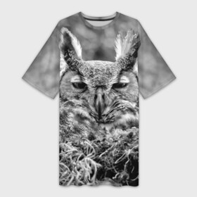 Платье-футболка 3D с принтом Филин в Курске,  |  | bird | nest | night | nocturnal | owl | predator | гнездо | ночной | птица | сова | филин | хищник