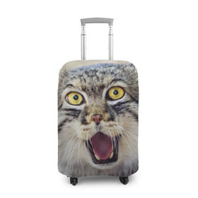 Чехол для чемодана 3D с принтом Дикий кот в Курске, 86% полиэфир, 14% спандекс | двустороннее нанесение принта, прорези для ручек и колес | animal | cat | eyes | jaws | predator | teeth | wild | взгляд | дикий | животное | клыки | кот | пасть | хищник