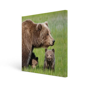 Холст квадратный с принтом Медведи в Курске, 100% ПВХ |  | animals | bears | children | family | green | meadow | mother | predators | дети | животные | зеленая | мама | медведи | поляна | семья | хищники