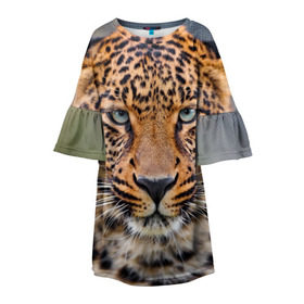 Детское платье 3D с принтом Леопард в Курске, 100% полиэстер | прямой силуэт, чуть расширенный к низу. Круглая горловина, на рукавах — воланы | animal | leopard | look | predator | spotted | wild | взгляд | дикий | животное | леопард | пятнистый | хищник