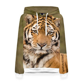 Женская толстовка 3D с принтом Тигр в Курске, 100% полиэстер  | двухслойный капюшон со шнурком для регулировки, мягкие манжеты на рукавах и по низу толстовки, спереди карман-кенгуру с мягким внутренним слоем. | animal | predator | striped | tiger | view | wild | взгляд | дикий | животное | полосатый | тигр | хищник