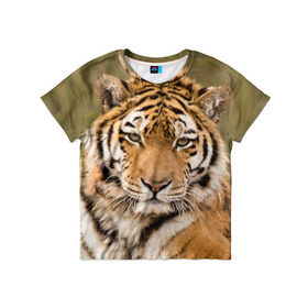 Детская футболка 3D с принтом Тигр в Курске, 100% гипоаллергенный полиэфир | прямой крой, круглый вырез горловины, длина до линии бедер, чуть спущенное плечо, ткань немного тянется | animal | predator | striped | tiger | view | wild | взгляд | дикий | животное | полосатый | тигр | хищник