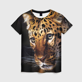 Женская футболка 3D с принтом Леопард в Курске, 100% полиэфир ( синтетическое хлопкоподобное полотно) | прямой крой, круглый вырез горловины, длина до линии бедер | animal | leopard | look | predator | spotted | wild | взгляд | дикий | животное | леопард | пятнистый | хищник