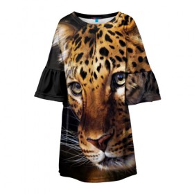 Детское платье 3D с принтом Леопард в Курске, 100% полиэстер | прямой силуэт, чуть расширенный к низу. Круглая горловина, на рукавах — воланы | animal | leopard | look | predator | spotted | wild | взгляд | дикий | животное | леопард | пятнистый | хищник