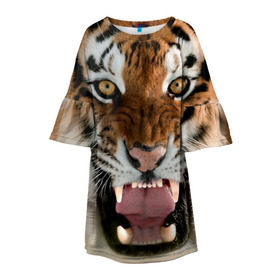Детское платье 3D с принтом Тигр в Курске, 100% полиэстер | прямой силуэт, чуть расширенный к низу. Круглая горловина, на рукавах — воланы | animal | predator | striped | tiger | view | wild | взгляд | дикий | животное | полосатый | тигр | хищник