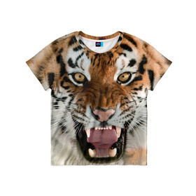 Детская футболка 3D с принтом Тигр в Курске, 100% гипоаллергенный полиэфир | прямой крой, круглый вырез горловины, длина до линии бедер, чуть спущенное плечо, ткань немного тянется | animal | predator | striped | tiger | view | wild | взгляд | дикий | животное | полосатый | тигр | хищник