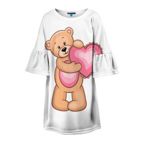 Детское платье 3D с принтом Teddy Bear в Курске, 100% полиэстер | прямой силуэт, чуть расширенный к низу. Круглая горловина, на рукавах — воланы | Тематика изображения на принте: teddy bear девушкам медведь тедди