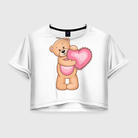 Женская футболка 3D укороченная с принтом Teddy Bear в Курске, 100% полиэстер | круглая горловина, длина футболки до линии талии, рукава с отворотами | teddy bear девушкам медведь тедди