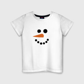 Детская футболка хлопок с принтом Снеговик минимализм в Курске, 100% хлопок | круглый вырез горловины, полуприлегающий силуэт, длина до линии бедер | год петуха | детям | крутой снеговик | любимым. | минимализм | морковка | новый год | подарок | популярное | снег | снеговик