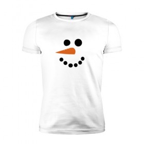 Мужская футболка премиум с принтом Снеговик минимализм в Курске, 92% хлопок, 8% лайкра | приталенный силуэт, круглый вырез ворота, длина до линии бедра, короткий рукав | год петуха | детям | крутой снеговик | любимым. | минимализм | морковка | новый год | подарок | популярное | снег | снеговик