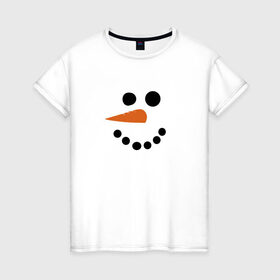 Женская футболка хлопок с принтом Снеговик минимализм в Курске, 100% хлопок | прямой крой, круглый вырез горловины, длина до линии бедер, слегка спущенное плечо | год петуха | детям | крутой снеговик | любимым. | минимализм | морковка | новый год | подарок | популярное | снег | снеговик
