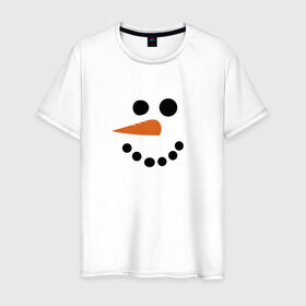 Мужская футболка хлопок с принтом Снеговик минимализм в Курске, 100% хлопок | прямой крой, круглый вырез горловины, длина до линии бедер, слегка спущенное плечо. | год петуха | детям | крутой снеговик | любимым. | минимализм | морковка | новый год | подарок | популярное | снег | снеговик