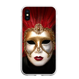 Чехол для iPhone XS Max матовый с принтом Венецианская маска в Курске, Силикон | Область печати: задняя сторона чехла, без боковых панелей | Тематика изображения на принте: венеция | италия | карнавал | красный | лицо | перья